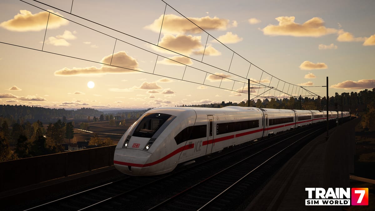 DB ICE 4 bei Sonnenuntergang auf deutschen Schnellfahrgleisen in Train Sim World 7
